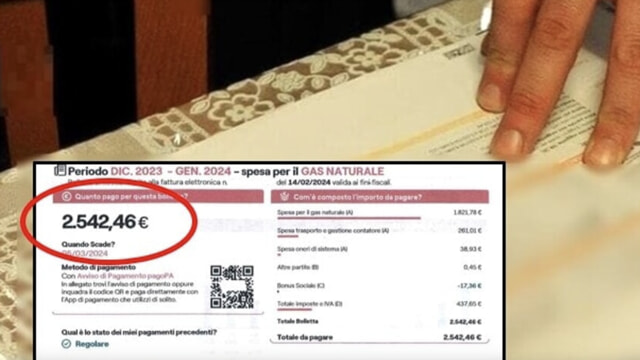 La bolletta da 2500 euro recapitata a Padova (foto PadovaOggi)